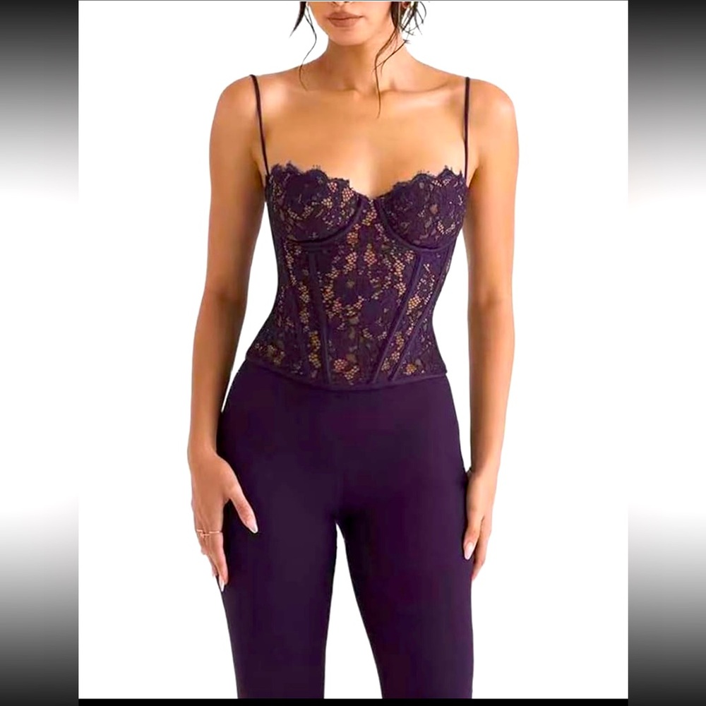 HOUSE OF CB Dark Purple 
Floral Lace Corset Top